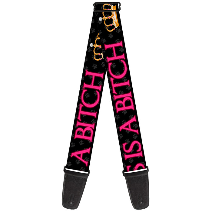 Guitar Strap - ONE OF US IS A BITCH Crown/Paws Black/Gray/Pink Guitar Straps Buckle-Down   