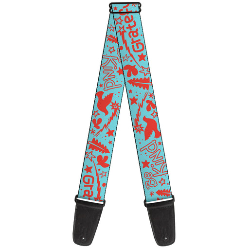 Guitar Strap - GRATEFUL OPTIMISM BE KIND Icons Collage Blue/Red Guitar Straps Buckle-Down   
