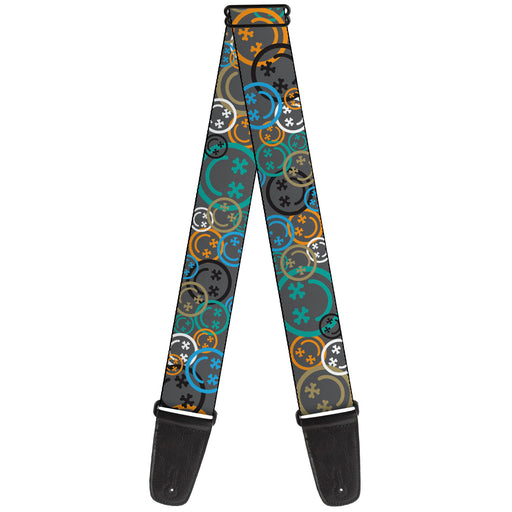 Guitar Strap - Smiley Face Crossbones Stacked Gray/Multi Color Guitar Straps Buckle-Down   