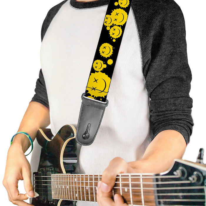 Guitar Strap - Smiley Face Splatter Scattered Black/Yellow Guitar Straps Buckle-Down   