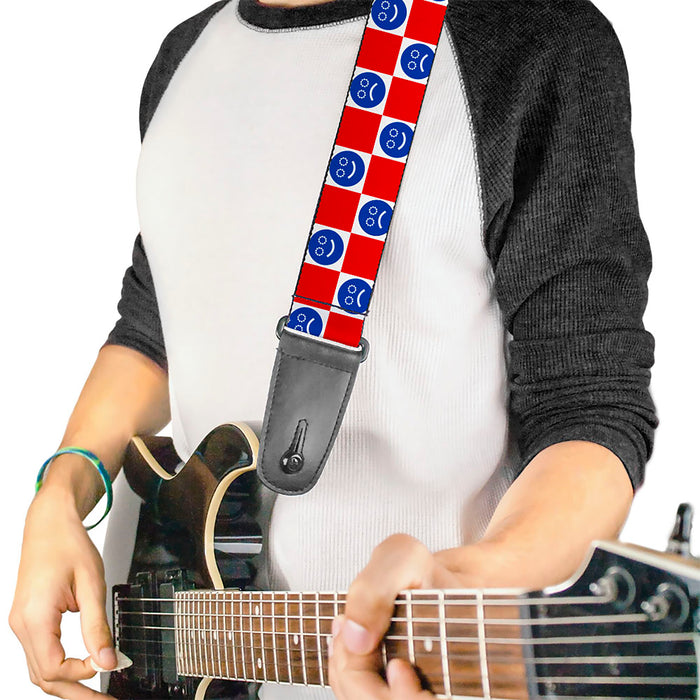 Guitar Strap - Smiley Sad Face Checker Red/White/Blue Guitar Straps Buckle-Down   