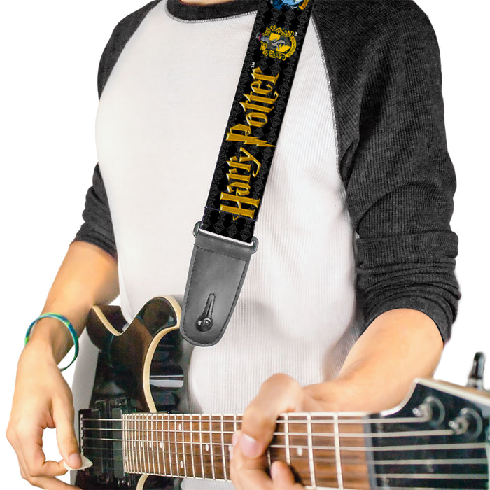 Guitar Strap - HARRY POTTER Hufflepuff/Ravenclaw/Gryffindor/Slytherin Coat of Arms Black Guitar Straps The Wizarding World of Harry Potter   