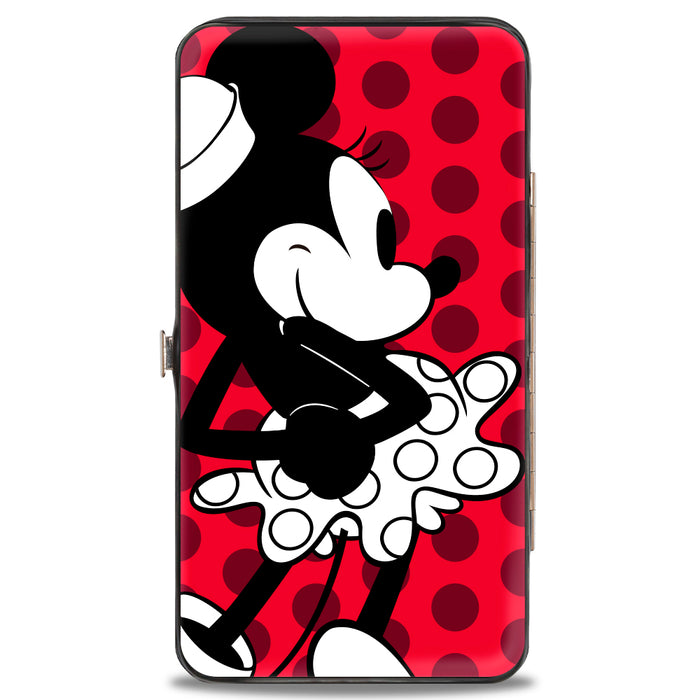 Hinged Wallet - Vintage Minnie Smiling Pose Front + Back Views Dots Reds/Black/White Hinged Wallets Disney   