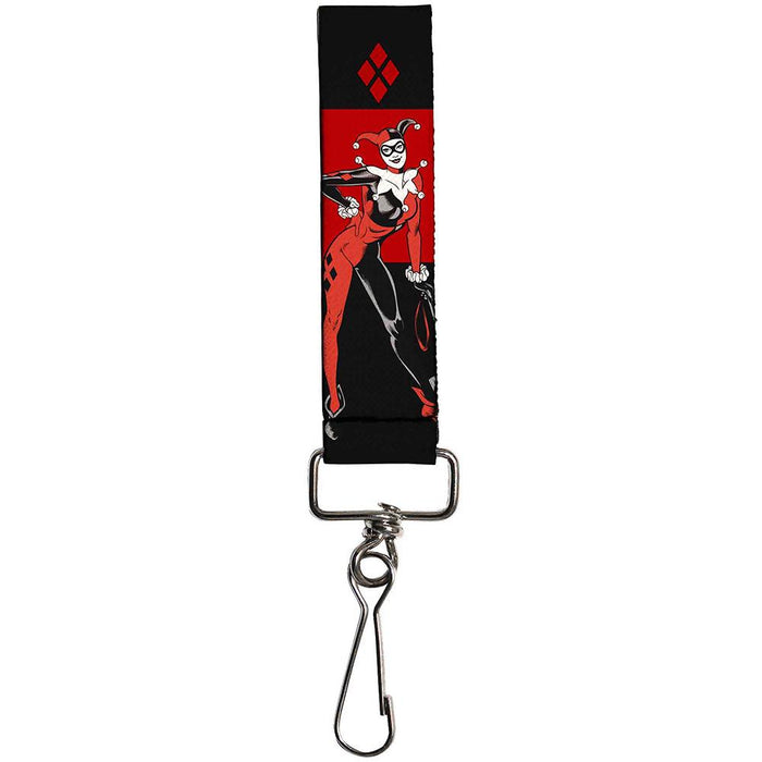 Key Fob - 1.0" - Harley Quin Standing Pose/Diamonds Black/Red Key Fobs DC Comics   