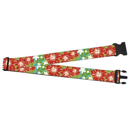 Luggage Strap - 2.0" - Hibiscus & Plumerias Turquoise/Greed/Red/White Luggage Straps Buckle-Down   