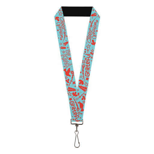 Lanyard - 1.0" - GRATEFUL OPTIMISM BE KIND Icons Collage Blue/Red Lanyards Buckle-Down   