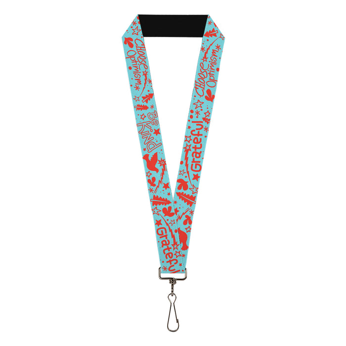 Lanyard - 1.0" - GRATEFUL OPTIMISM BE KIND Icons Collage Blue/Red Lanyards Buckle-Down   