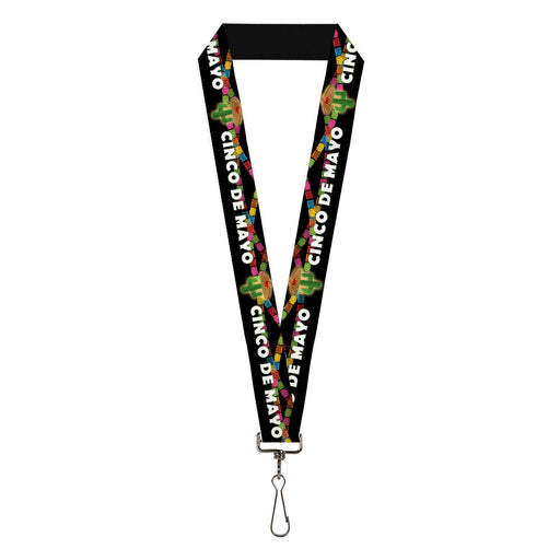 Lanyard - 1.0" - CINCO DE MAYO Cactus/Papel Picado Black/White/Multi Color Lanyards Buckle-Down   