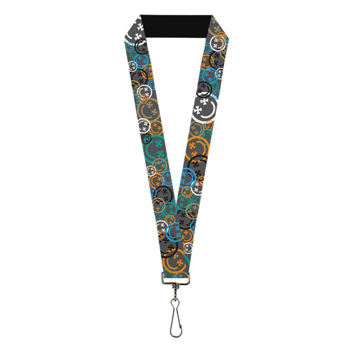 Lanyard - 1.0" - Smiley Face Crossbones Stacked Gray/Multi Color Lanyards Buckle-Down   