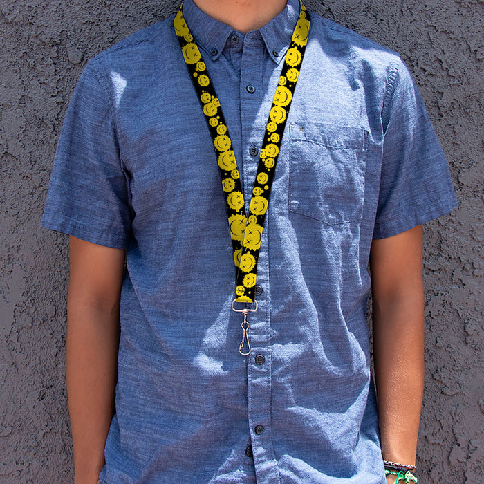Lanyard - 1.0" - Smiley Face Splatter Scattered Black/Yellow Lanyards Buckle-Down   