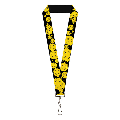 Lanyard - 1.0" - Smiley Face Splatter Scattered Black/Yellow Lanyards Buckle-Down   