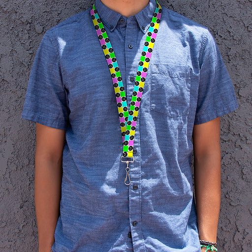 Lanyard - 1.0" - Smiley Sad Face Checker Multi Color/White Lanyards Buckle-Down   