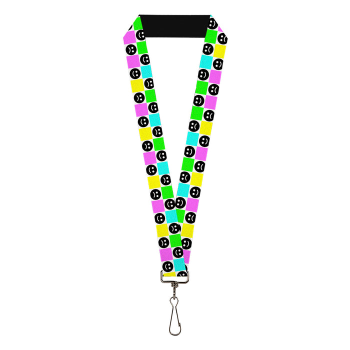 Lanyard - 1.0" - Smiley Sad Face Checker Multi Color/White Lanyards Buckle-Down   