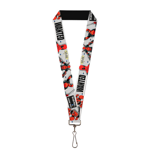 MARVEL DEADPOOL Lanyard - 1.0" - DEADPOOL WANTED Action Poses Lineup Quote Bubble SURE, YEAH, WHATEVER White Black Lanyards Marvel Comics   