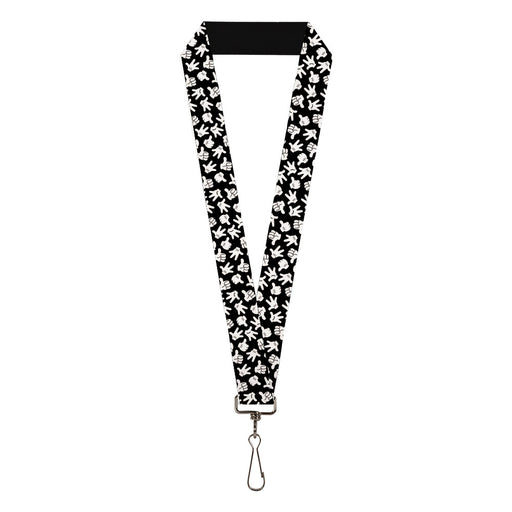 Lanyard - 1.0" - Mickey Mouse Hand Gestures2 Scattered Black/White Lanyards Disney   