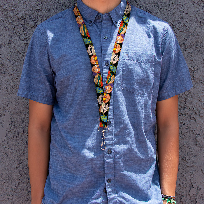 Lanyard - 1.0" - ROCKET POWER RP Logo/4-Character Faces CLOSE-UP Black/Green/Blue Lanyards Comedy Central   