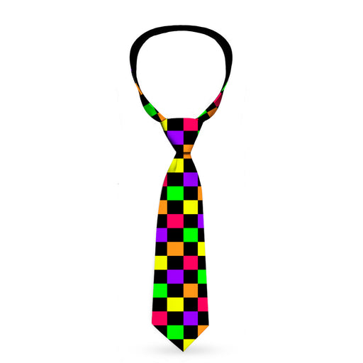 Buckle-Down Necktie - Checker Black/Multi Neon Neckties Buckle-Down   