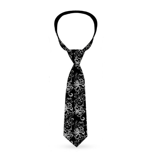 Buckle-Down Necktie - Fleur-de-Lis Outline w/Filigree Black/Gray Neckties Buckle-Down   