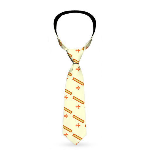 Buckle-Down Necktie - Fleur-de-Lis2 Stripes Tan/Orange/Brown/Green Neckties Buckle-Down   