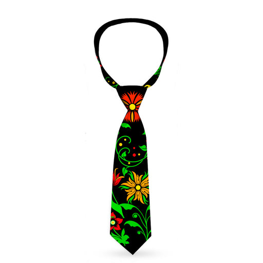 Buckle-Down Necktie - Floral Collage Black/Red/Orange/Green Neckties Buckle-Down   