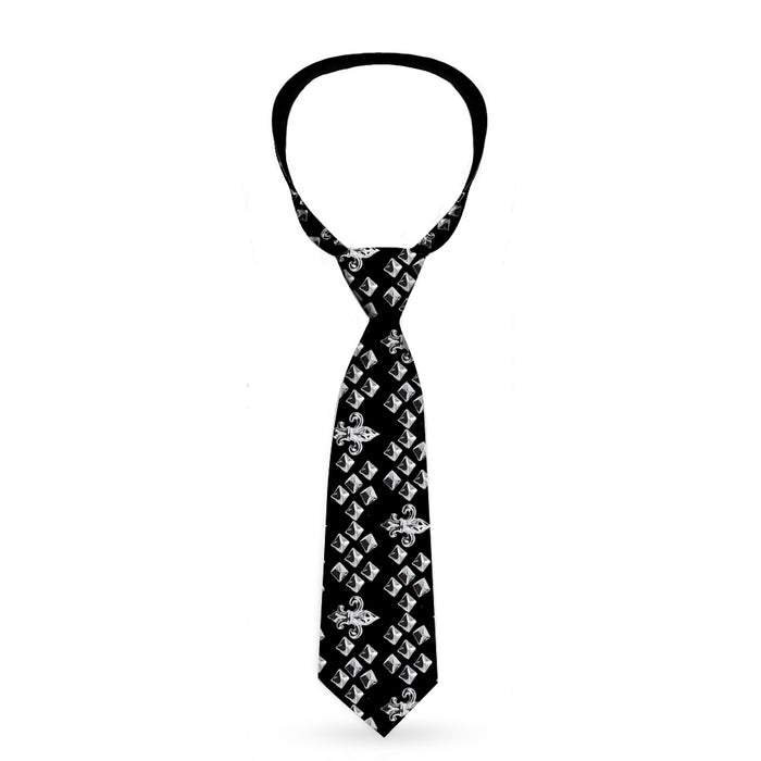 Buckle-Down Necktie - Fleur-de-Lis/Studs Black/Grays Neckties Buckle-Down   