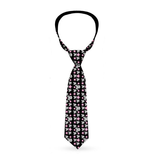 Buckle-Down Necktie - Skulls & Stars Black/White/Pink Neckties Buckle-Down   