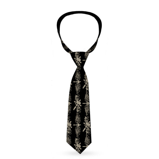 Buckle-Down Necktie - Skull & Dagger w/Filigree Black/Gray Neckties Buckle-Down   