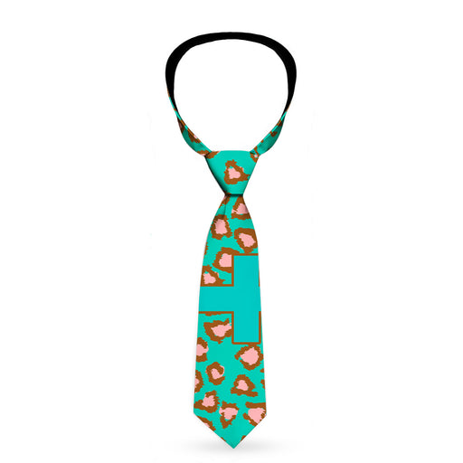 Buckle-Down Necktie - Cross Repeat Leopard Turquoise/Pink Neckties Buckle-Down   