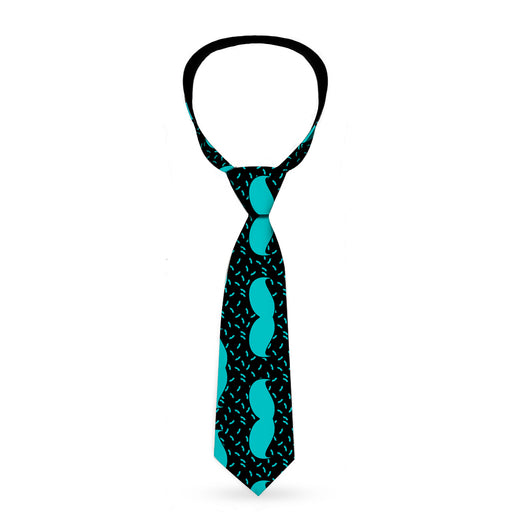 Buckle-Down Necktie - Mustaches Scattered Black/Turquoise Neckties Buckle-Down   