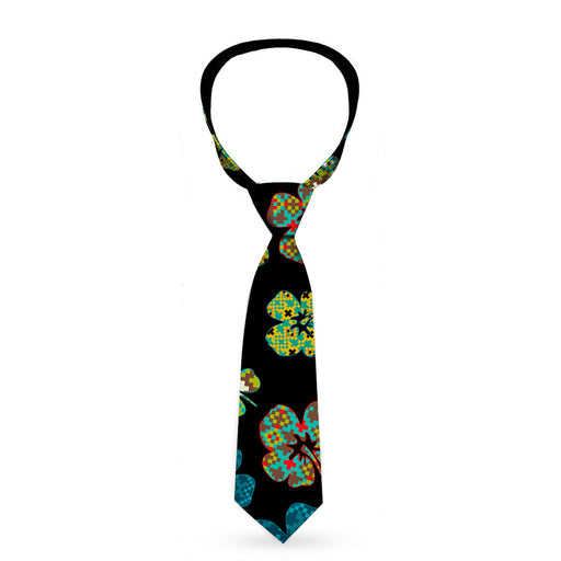 Buckle-Down Necktie - Pixilated Hibiscus Flowers Black/Multi Color Neckties Buckle-Down   