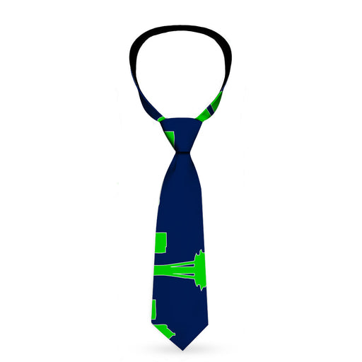 Buckle-Down Necktie - Seattle Skyline Navy/Lime Green Neckties Buckle-Down   