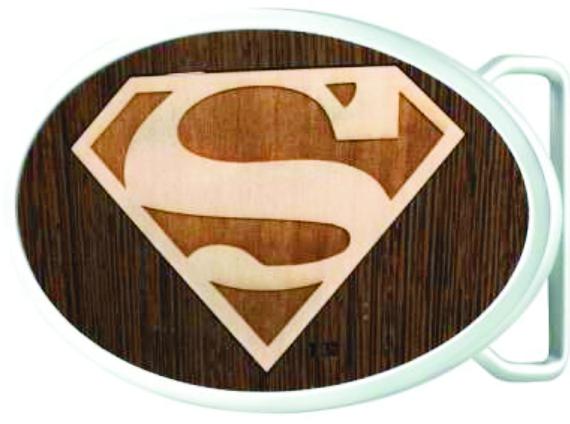 Superman Logo Framed Marquetry Black Walnut/Maple - Chrome Oval Rock Star Buckle Belt Buckles DC Comics   