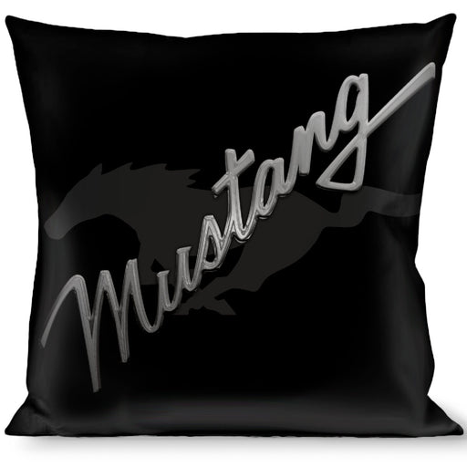 Pillow - THROW - MUSTANG Emblem Script/Pony Silhouette Black/Gray/Silvers Throw Pillows Ford   