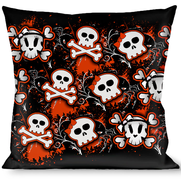 Buckle-Down Throw Pillow - Girlie Skull Black/Red Throw Pillows Buckle-Down   