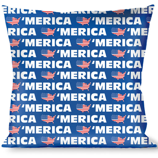 Buckle-Down Throw Pillow - MERICA/USA Silhouette Blue/White/US Flag Throw Pillows Buckle-Down   