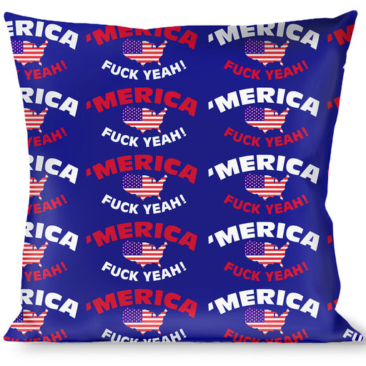 Buckle-Down Throw Pillow - MERICA FUCK YEAH!/USA Silhouette Blue/White/Red/US Flag Throw Pillows Buckle-Down   