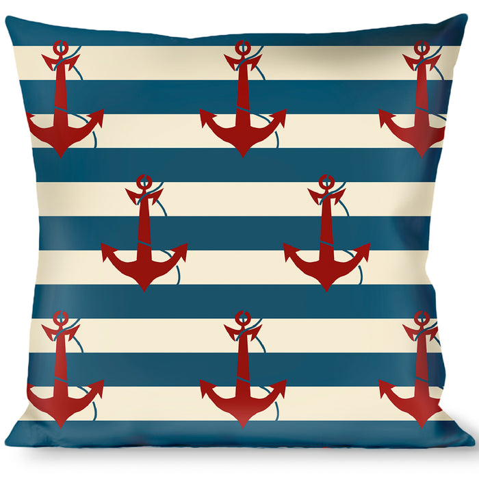 Buckle-Down Throw Pillow - Anchors w/Stripes White/Blue/Red Throw Pillows Buckle-Down   