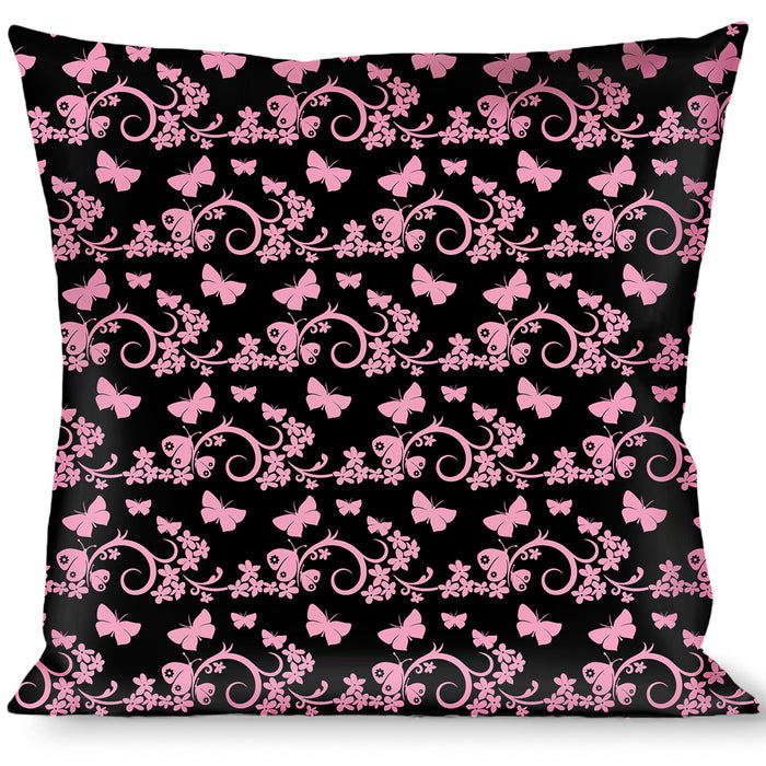 Buckle-Down Throw Pillow - Butterfly Garden Black/Pink Throw Pillows Buckle-Down   