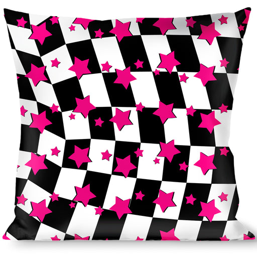 Buckle-Down Throw Pillow - Checker & Stars Black/White/Pink Throw Pillows Buckle-Down   