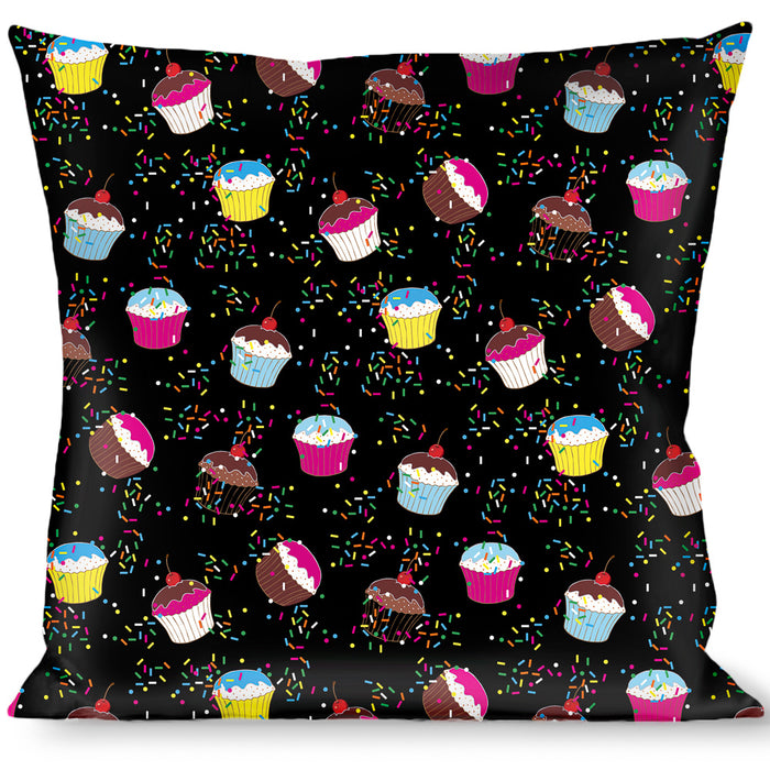 Buckle-Down Throw Pillow - Cupcake Sprinkles Black/Multi Color Throw Pillows Buckle-Down   
