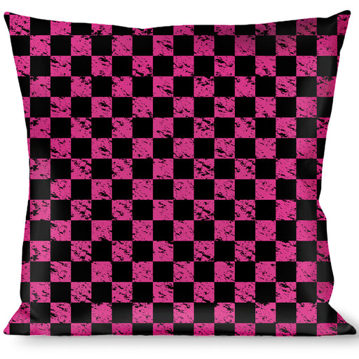 Buckle-Down Throw Pillow - Checker Weathered Black/Neon Pink Throw Pillows Buckle-Down   