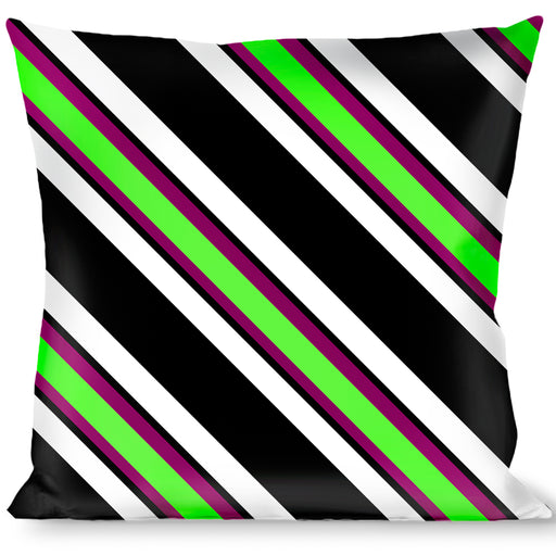Buckle-Down Throw Pillow - Diagonal Stripes Black/White/Pink/Green Throw Pillows Buckle-Down   