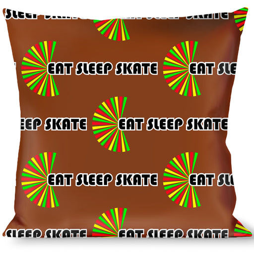 Buckle-Down Throw Pillow - EAT SLEEP SKATE Brown/Rasta Burst Throw Pillows Buckle-Down   