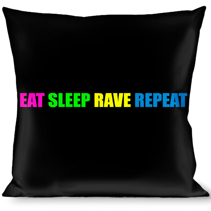 Buckle-Down Throw Pillow - EAT SLEEP RAVE REPEAT Black/Multi Neon Throw Pillows Buckle-Down   