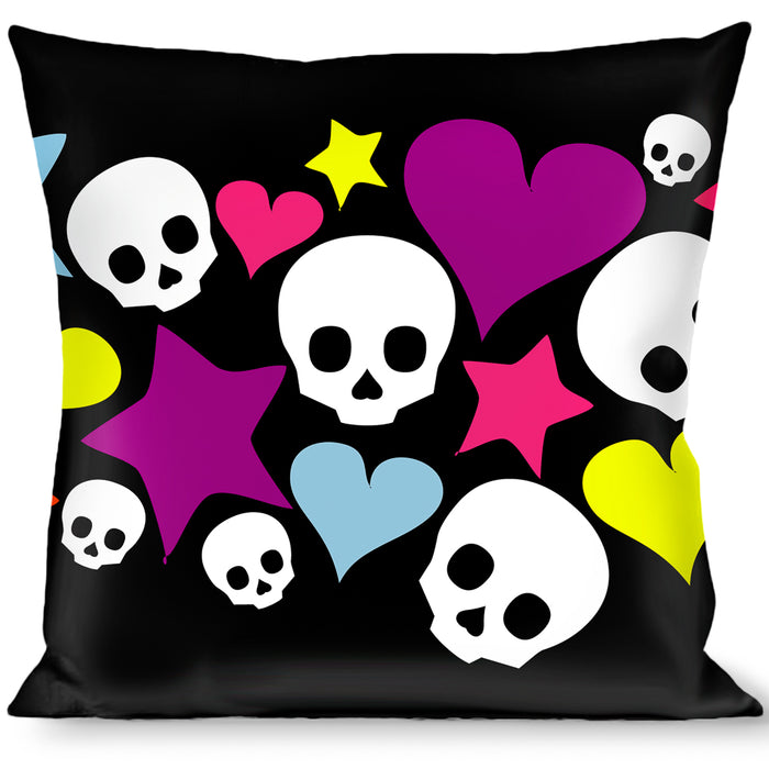 Buckle-Down Throw Pillow - Funky Skulls Hearts & Stars Black/Multi Color Throw Pillows Buckle-Down   