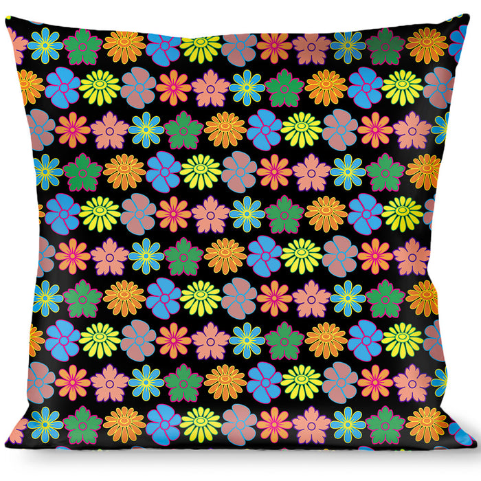Buckle-Down Throw Pillow - Flowers Black/Multi Color Throw Pillows Buckle-Down   