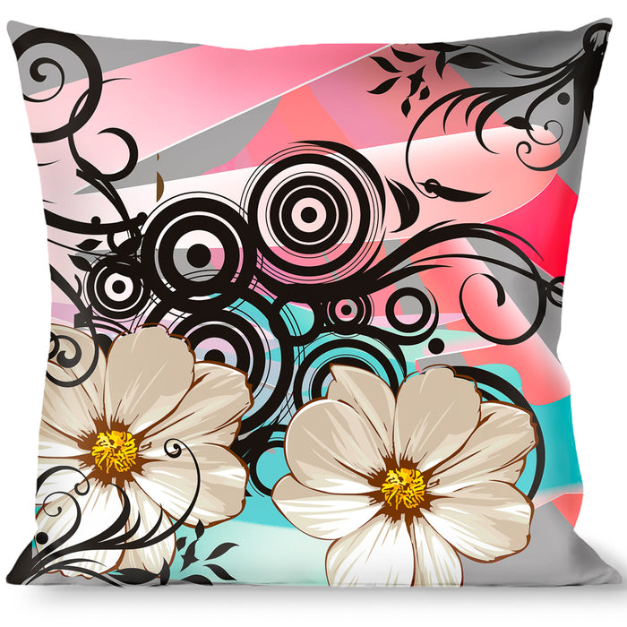 Buckle-Down Throw Pillow - Flowers w/Filigree Pink Throw Pillows Buckle-Down   