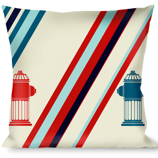 Buckle-Down Throw Pillow - Fire Hydrants/Stripes Tan/Blues/Reds Throw Pillows Buckle-Down   