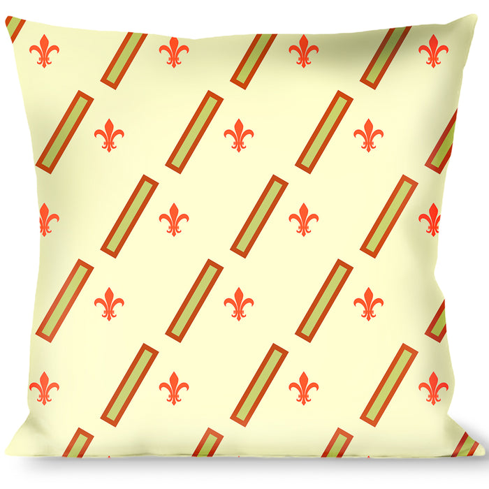 Buckle-Down Throw Pillow - Fleur-de-Lis2 Stripes Tan/Orange/Brown/Green Throw Pillows Buckle-Down   