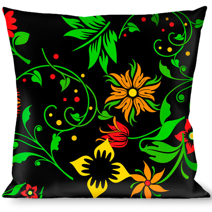 Buckle-Down Throw Pillow - Floral Collage Black/Red/Orange/Green Throw Pillows Buckle-Down   